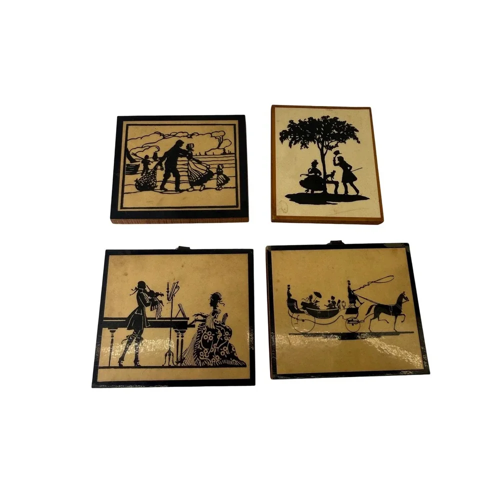 Vintage Silhouette Wall Art Set 4 Victorian Colonial Scenes‎ Gallery Wall Decor